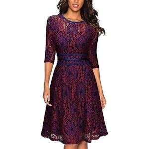 MIUSOL Maroon Navy 3/4 Lace Fit and Flare Dress // S